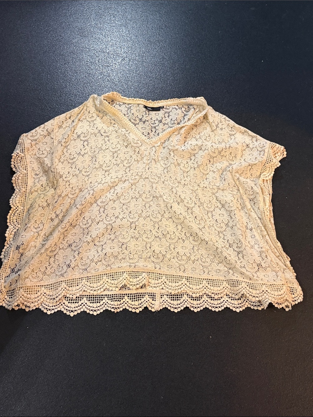 Lace Crochet V-Neck Crop Top - Cream small says xs but will fit small - med